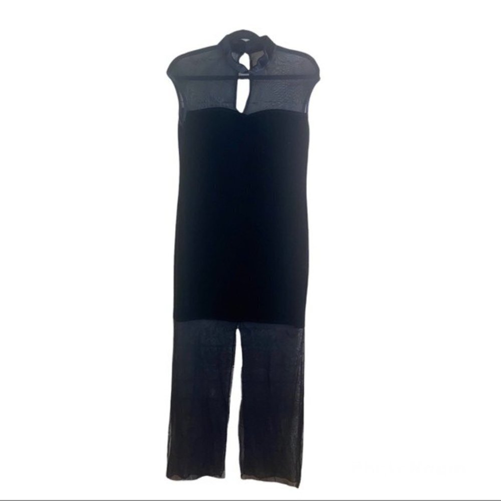 Vintage Kitty USA Black Velvet Sheer Maxi Dress Size Small